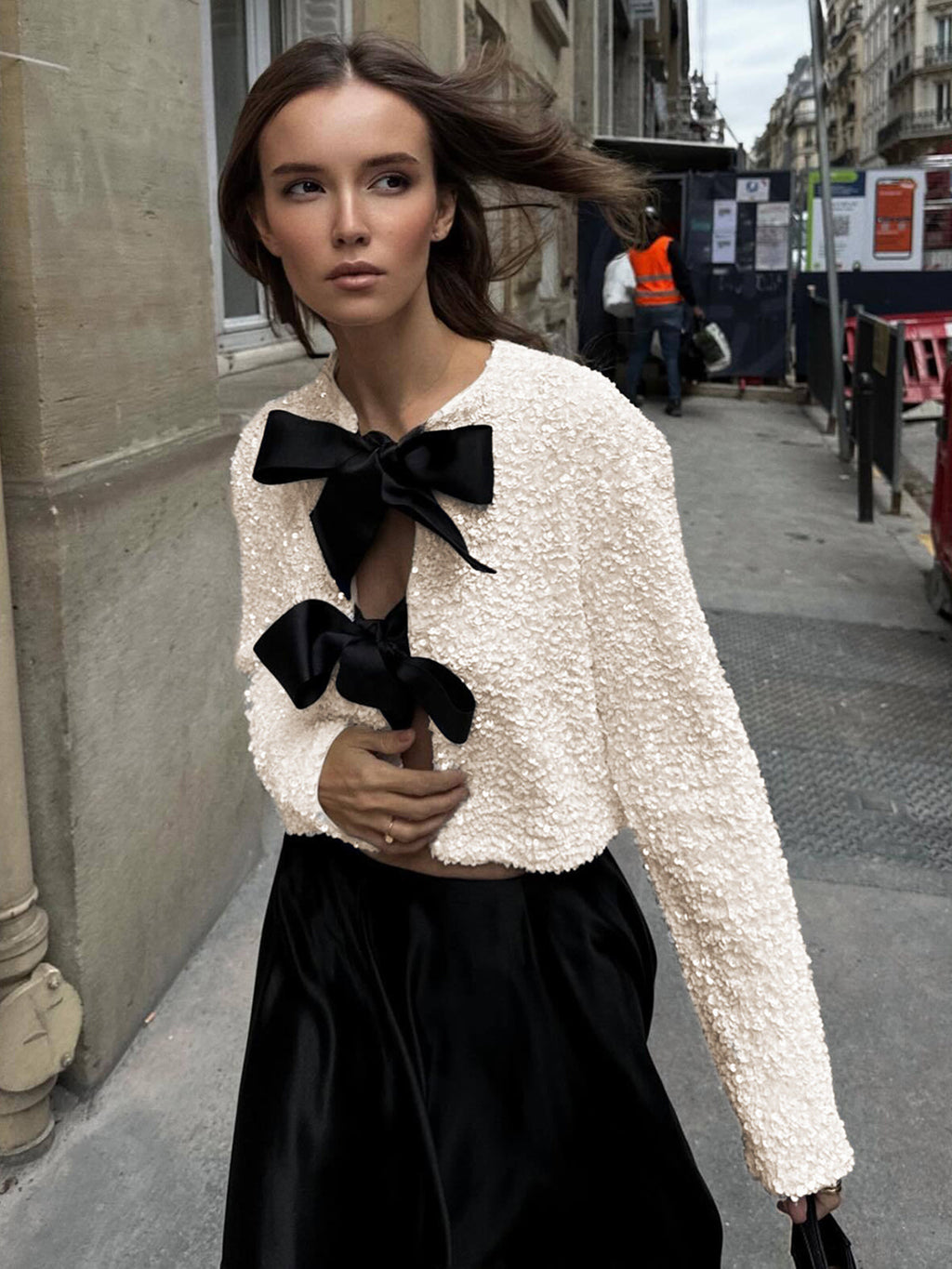 Bow & Glow Sequined Velvet Bowknot Jacket