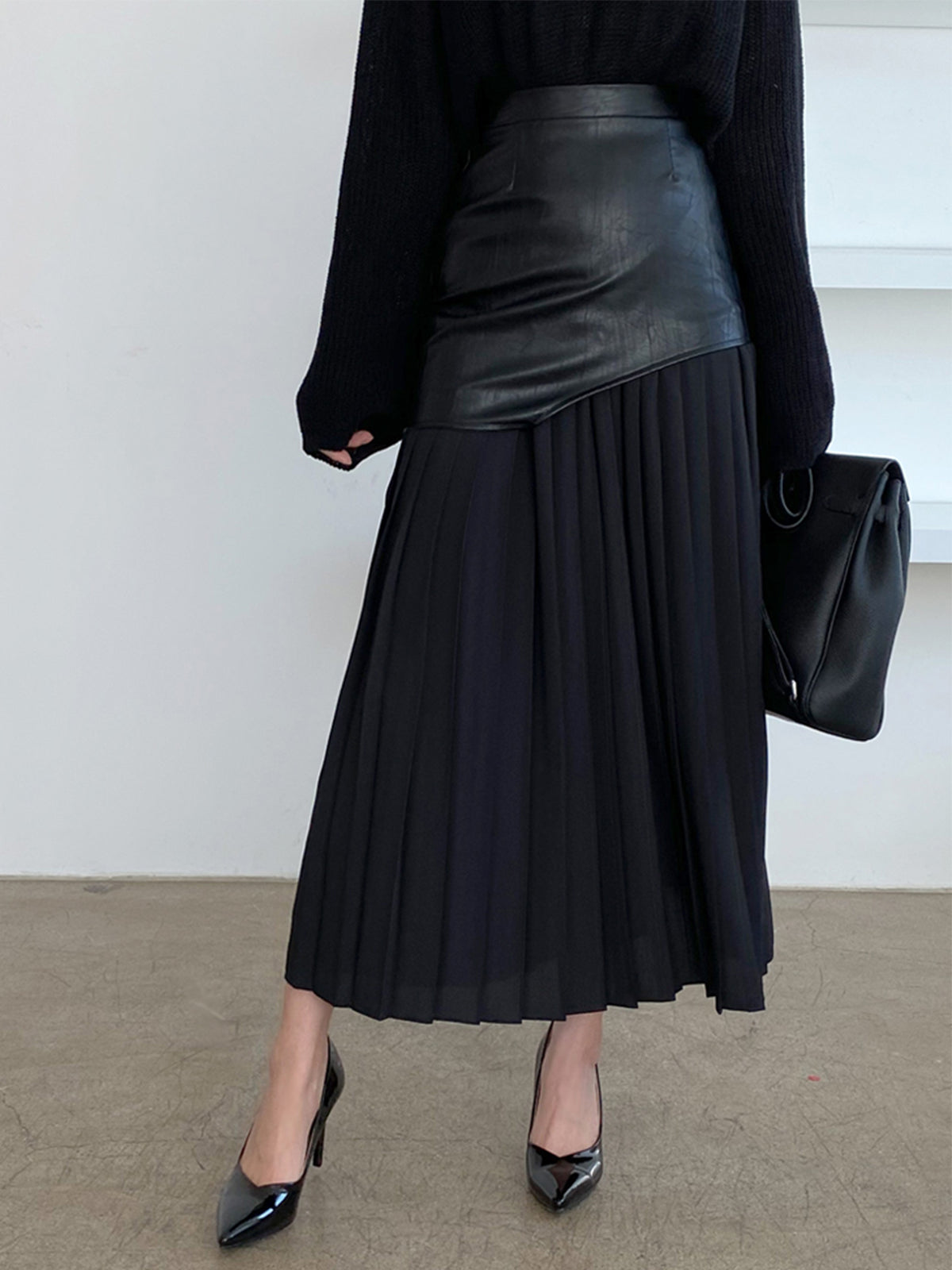 Dubai Dreams Faux Leather Pleated Maxi Skirt