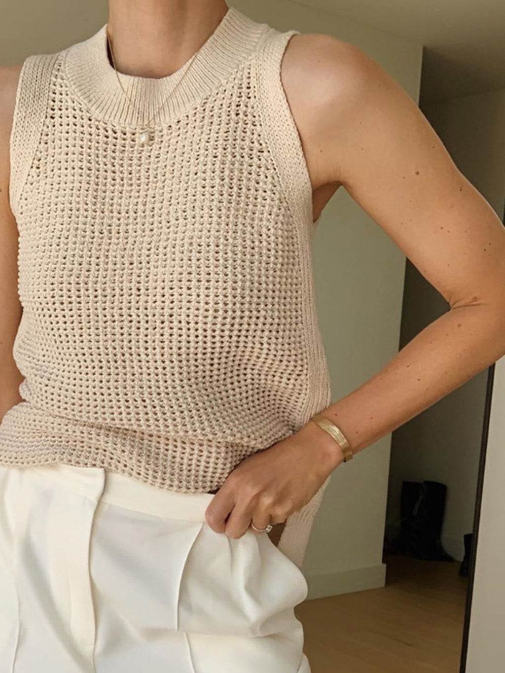Breathe Easy Knit Hollow Tank Top