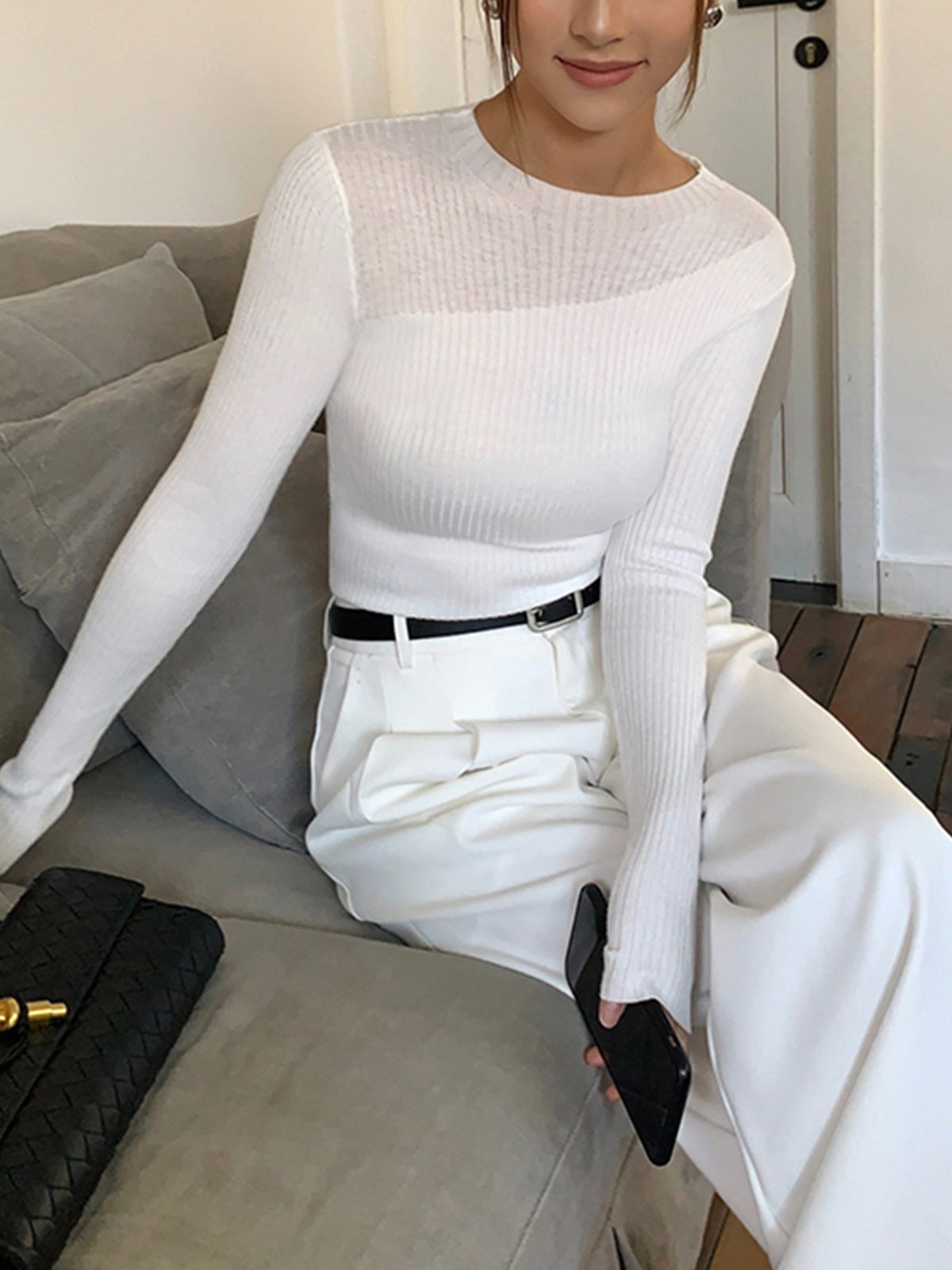 Alice Ribbed Crew Neck Knit Top