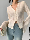 Feminine Flair V-Neck Ruffle Long Sleeve Blouse