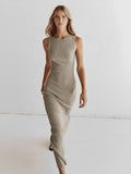 Effortless Ribbed Sleeveless Knit Long Dress