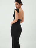Rare Elegance Solid Backless Midi Dress