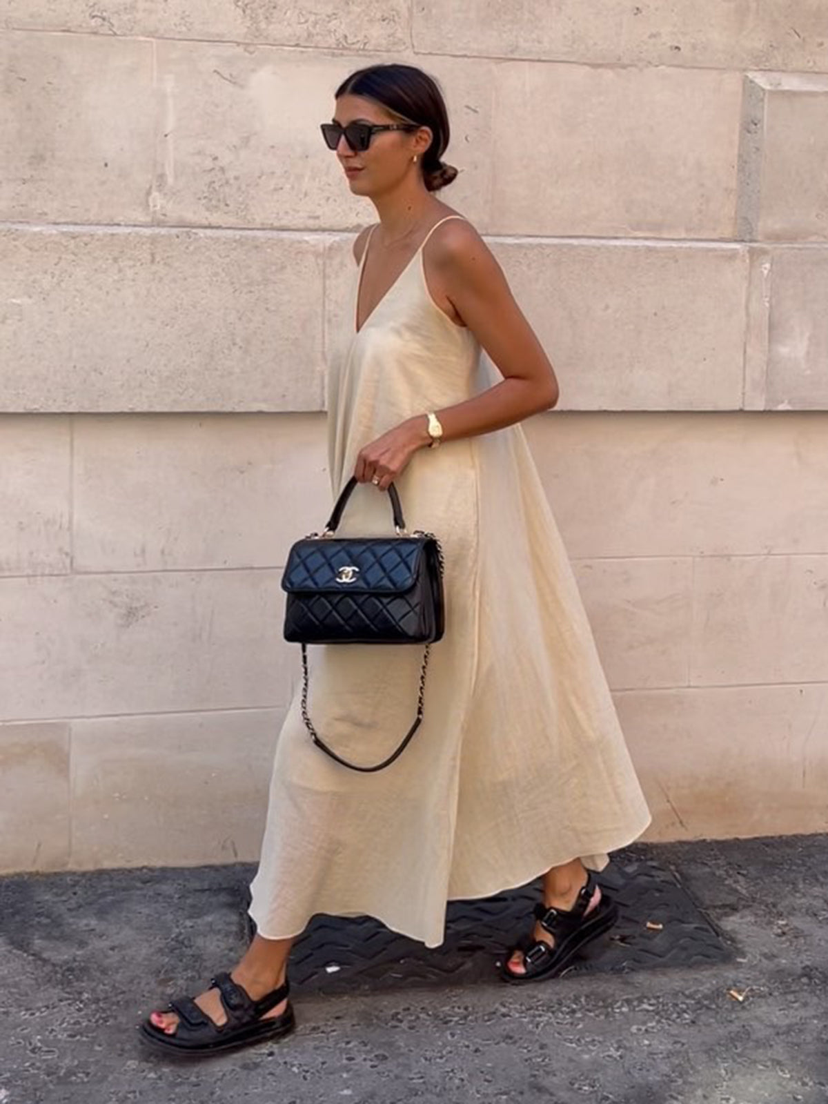 Luxe Double Layer V-Neck Long Dress