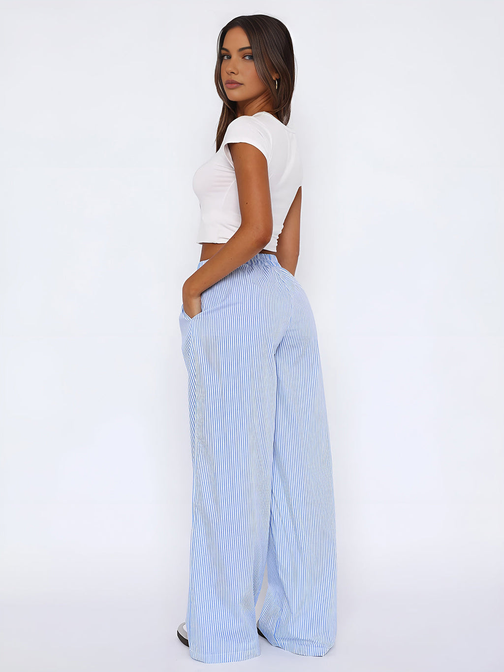Promenade Striped Wide-Leg Long Pants
