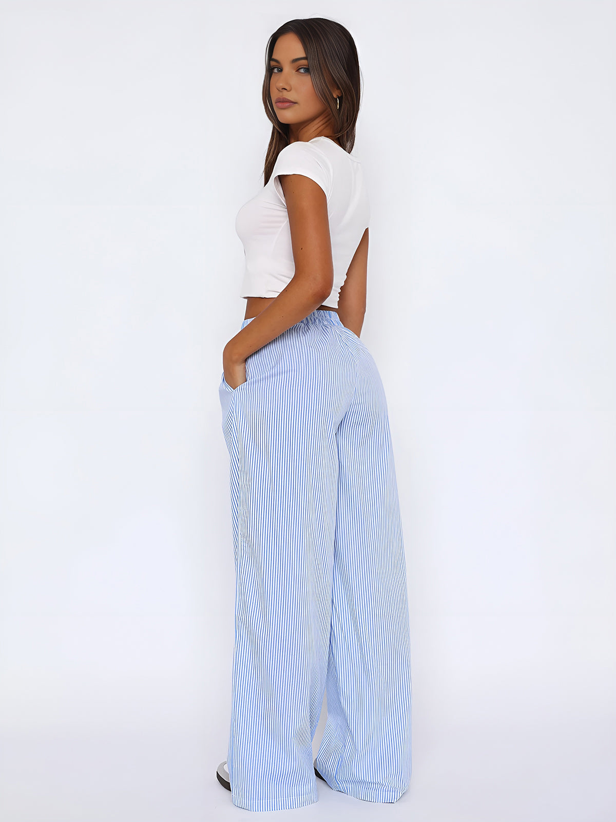 Promenade Striped Wide-Leg Long Pants
