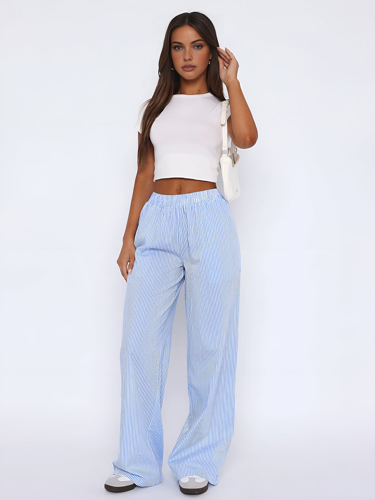 Promenade Striped Wide-Leg Long Pants