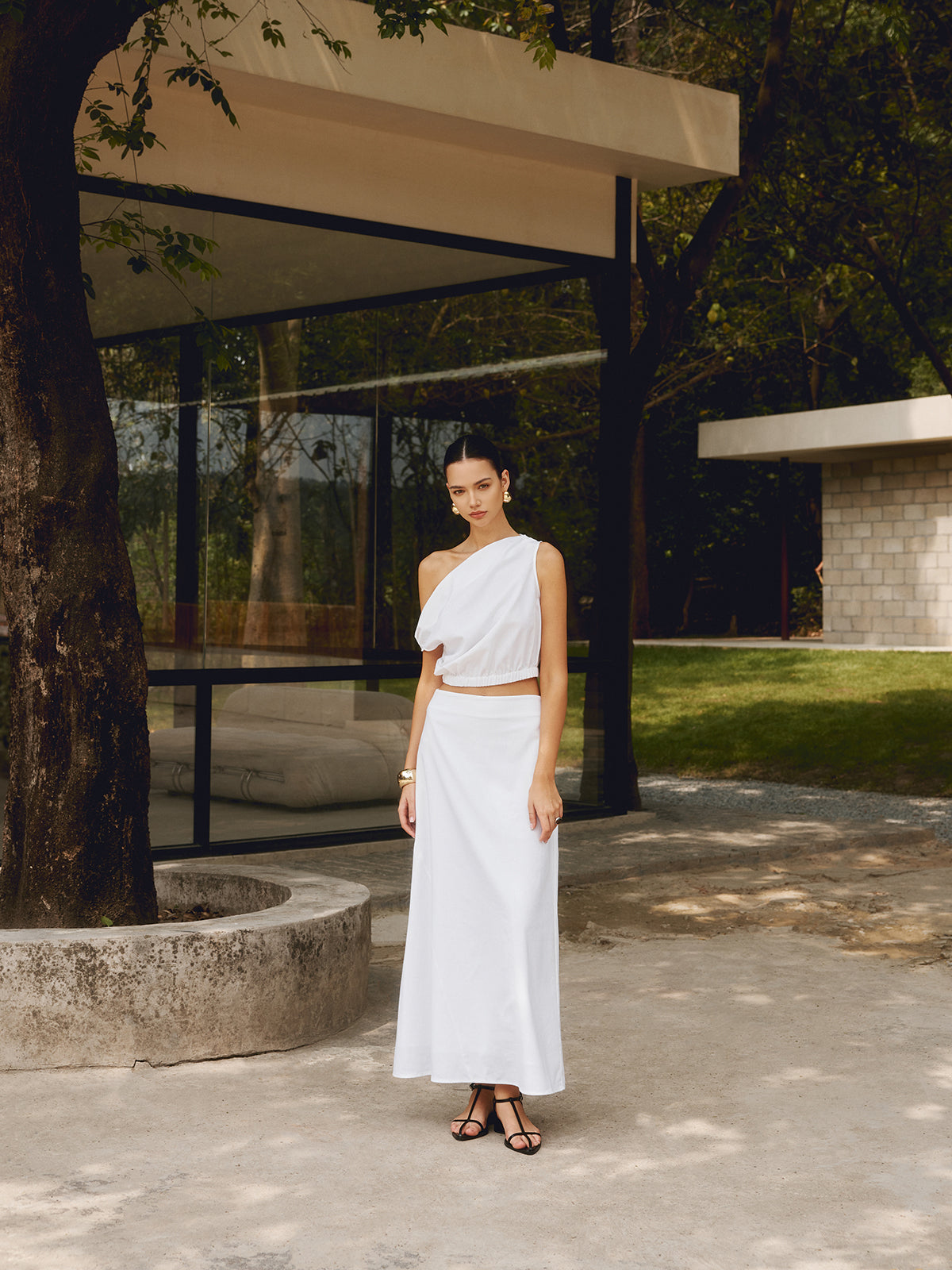 Breezy One-Shoulder Cotton & Linen T-Shirt