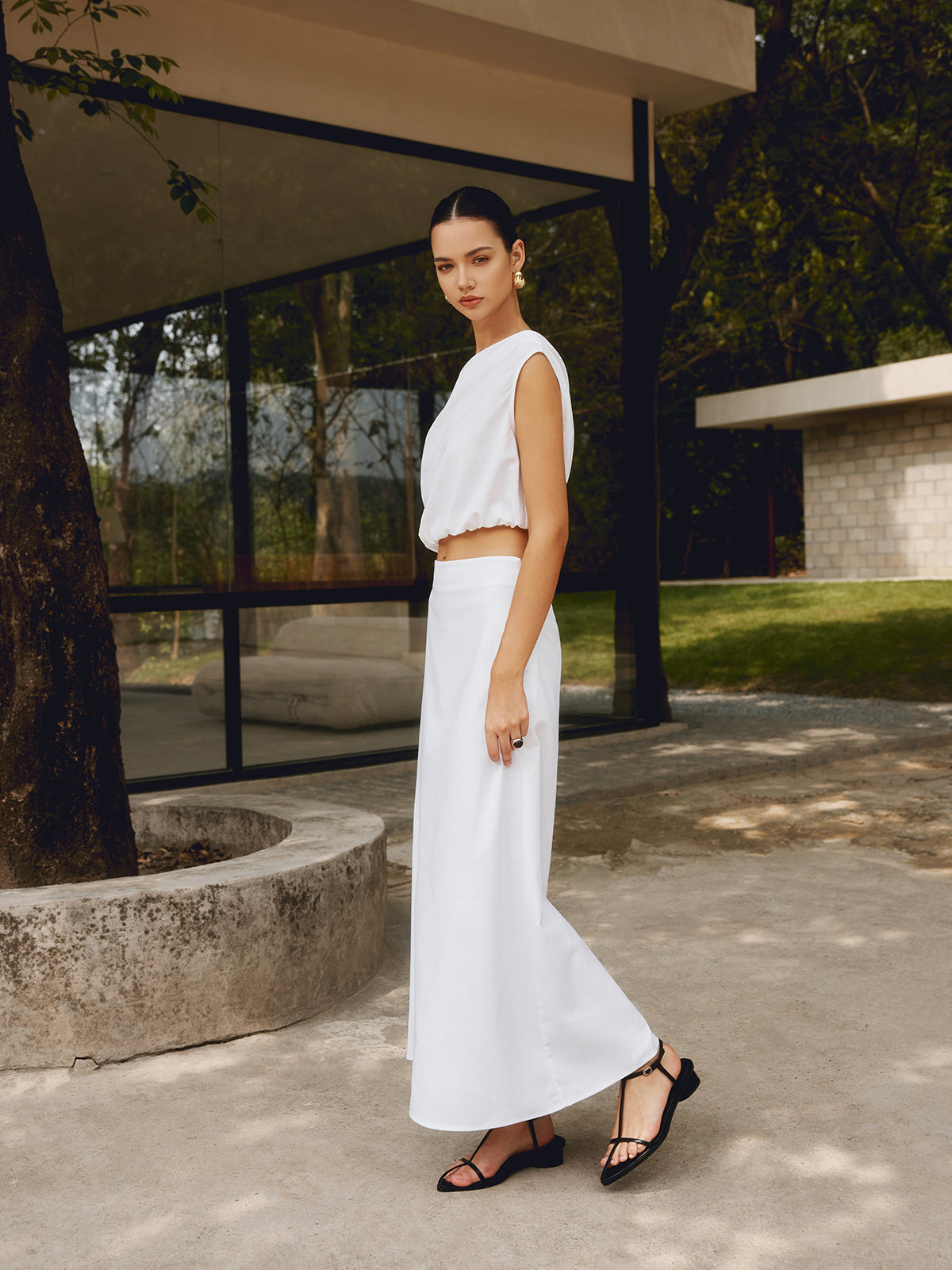 Breezy One-Shoulder Cotton & Linen T-Shirt