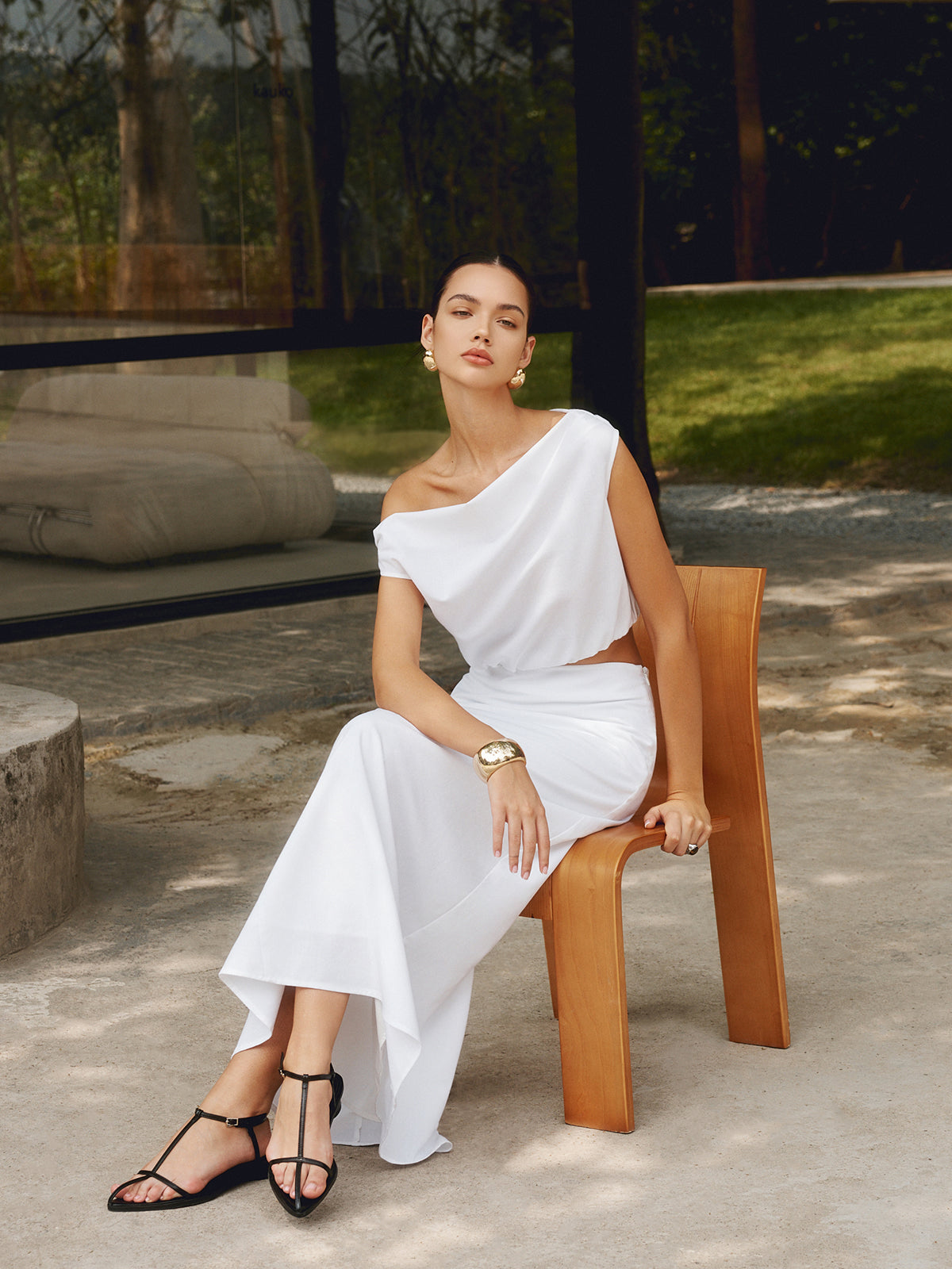 Breezy One-Shoulder Cotton & Linen T-Shirt