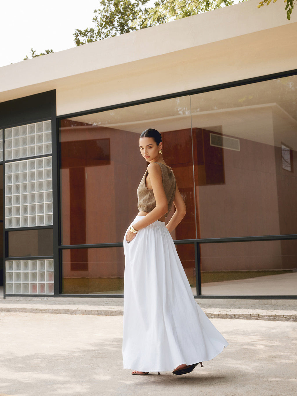 Sunday Cotton Pleated Maxi Skirt