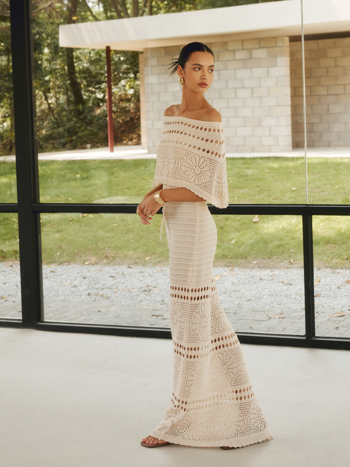 Shawl Moment Off-Shoulder Maxi Dress