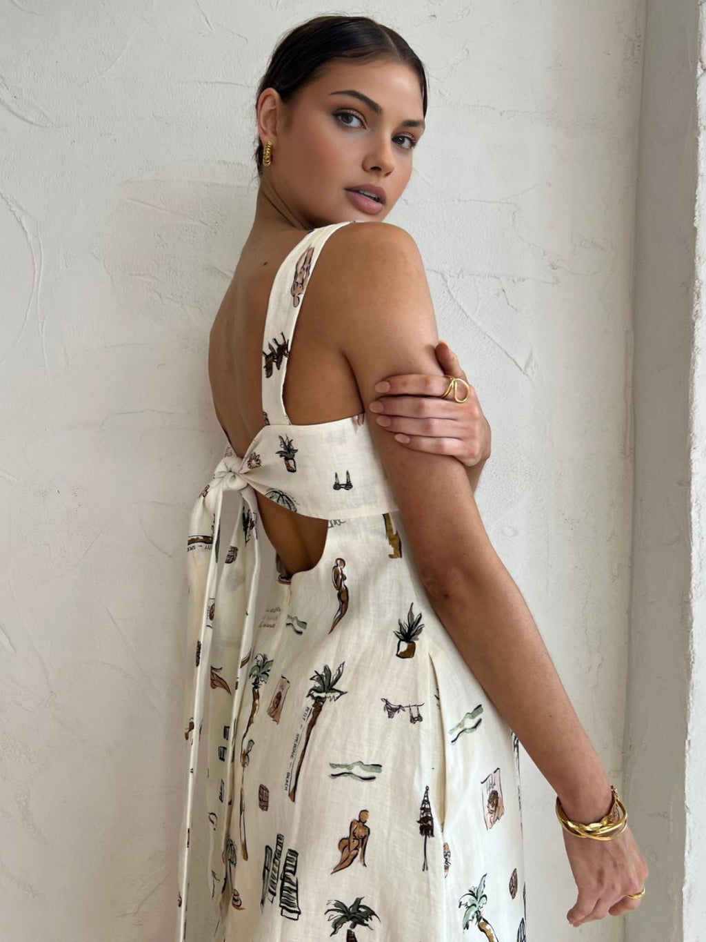 Island Print Knotted Long Dress