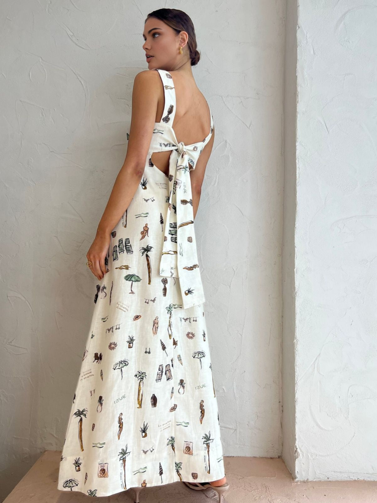 Island Print Knotted Long Dress