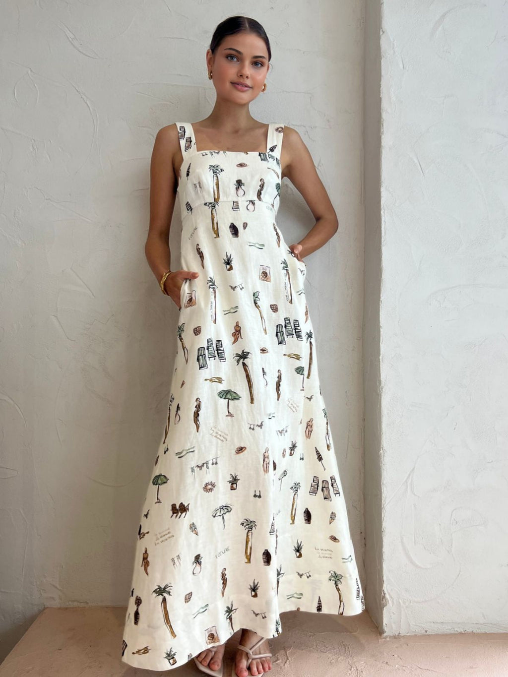 Island Print Knotted Long Dress