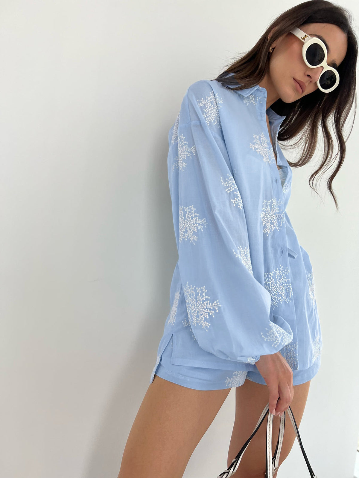 Botanical Style Embroidery Shorts Set