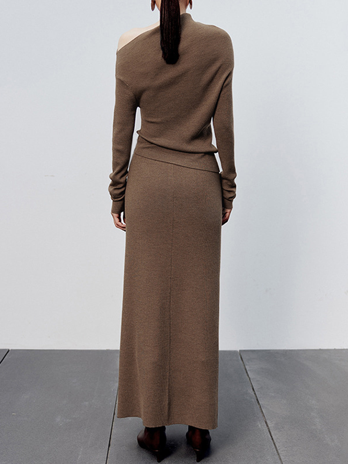 Caramel Drip Slit Maxi Knit Skirt