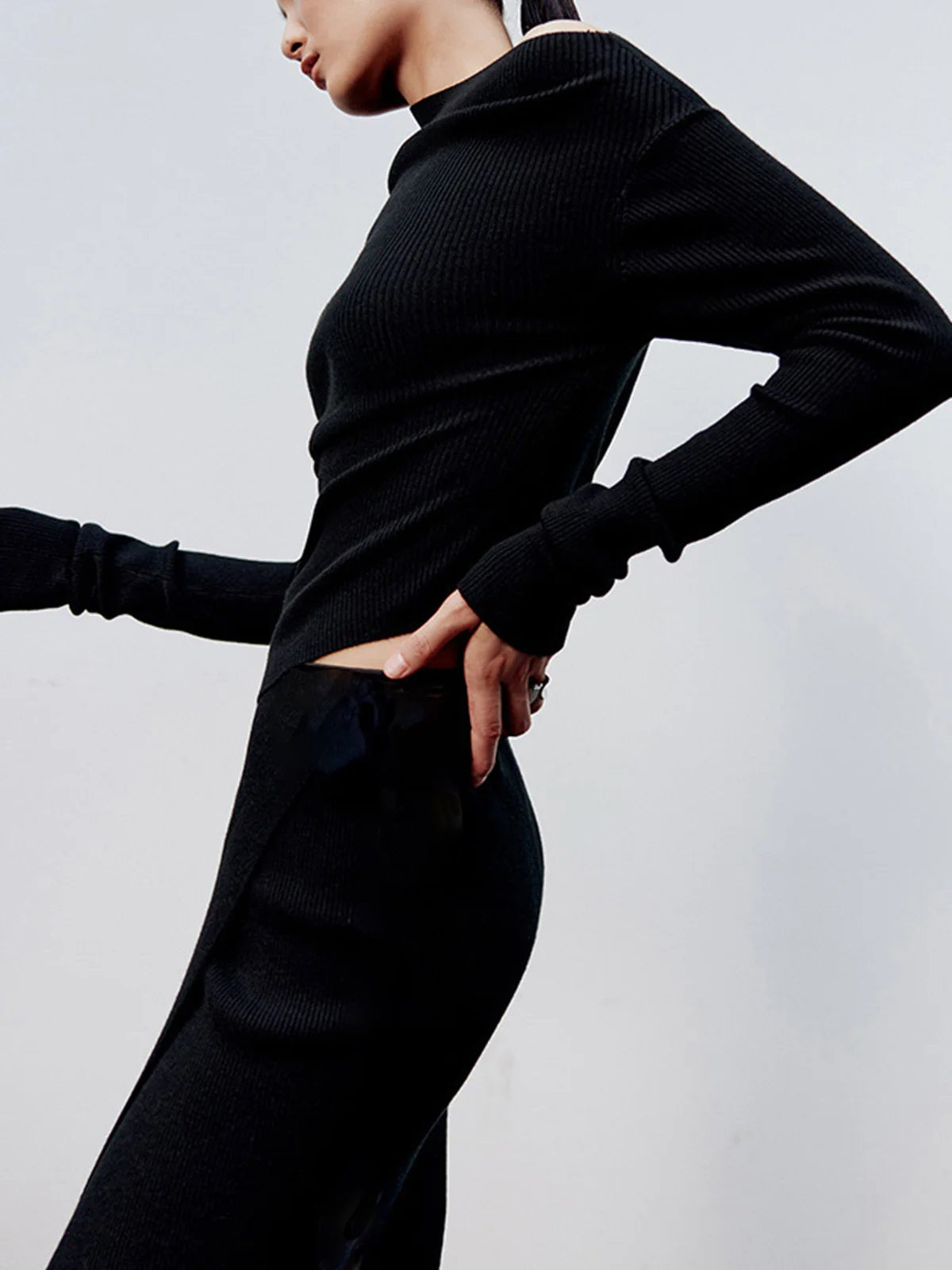 Golden Hour Chic Neckline Long Sleeve Knit Top