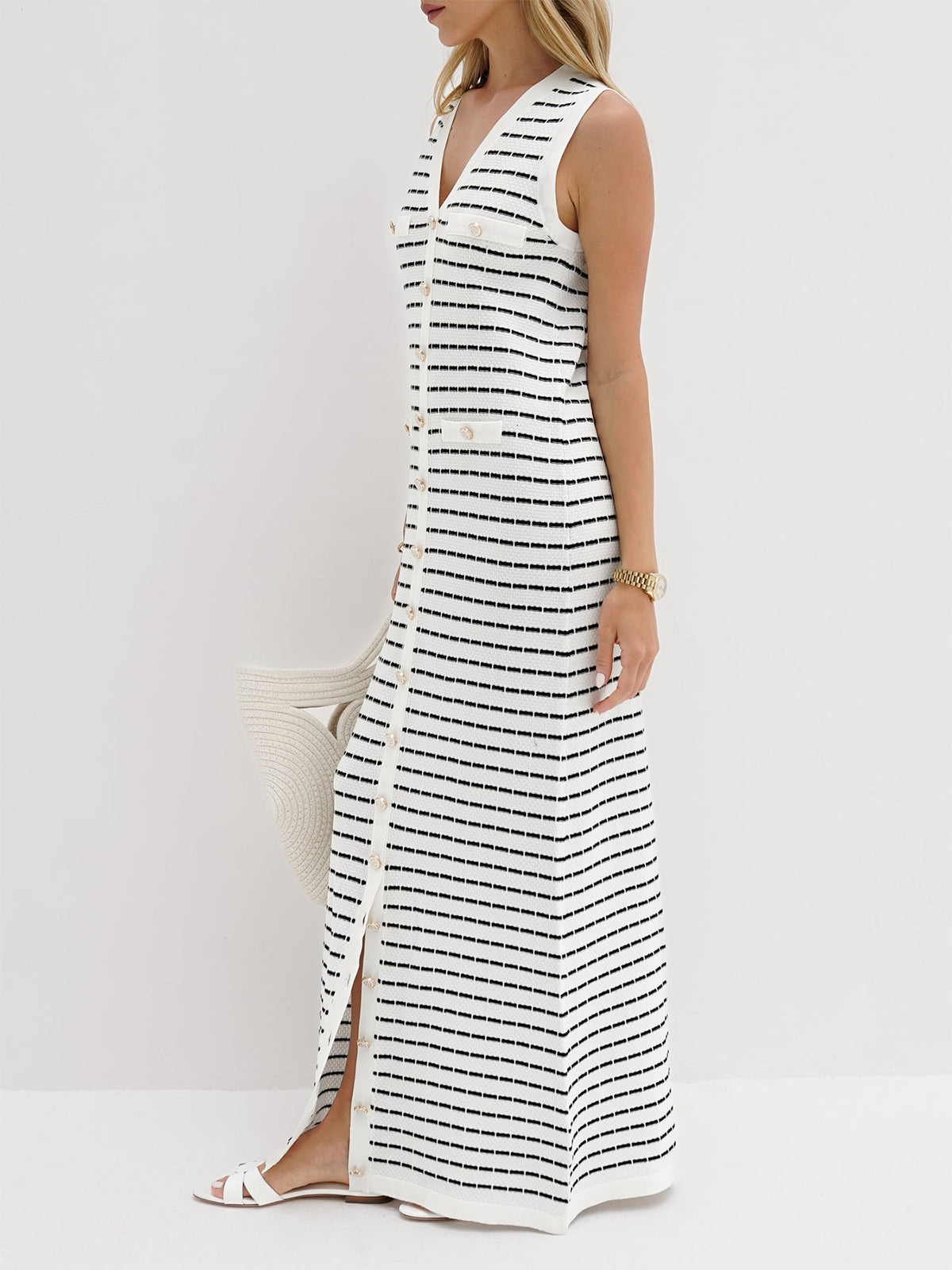 Golden Days Striped Long Sweater Dress