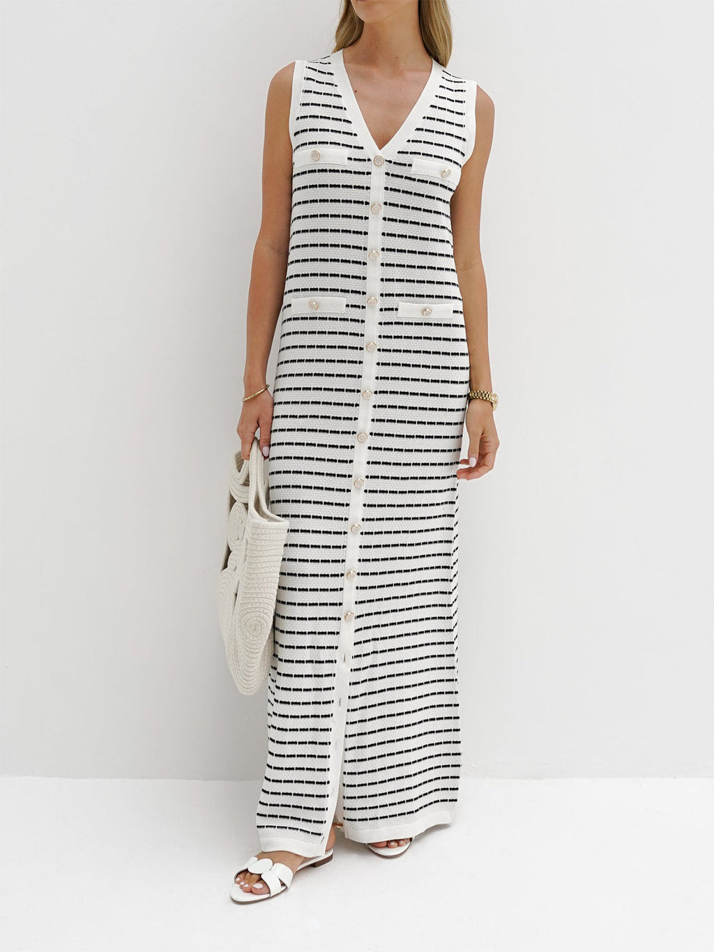 Golden Days Striped Long Sweater Dress