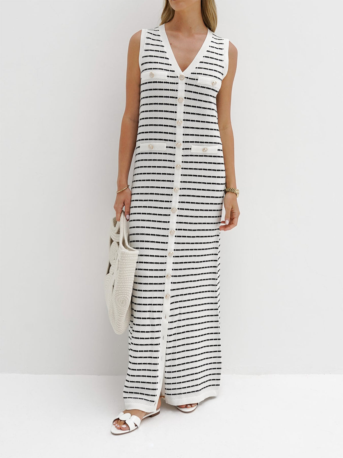 Golden Days Striped Long Sweater Dress