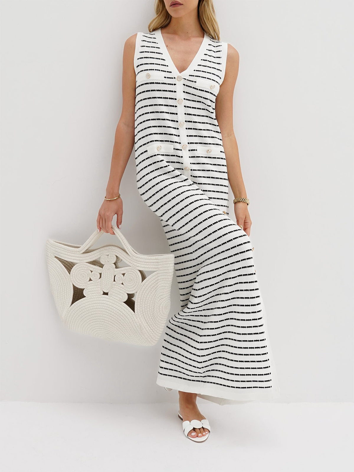 Golden Days Striped Long Sweater Dress