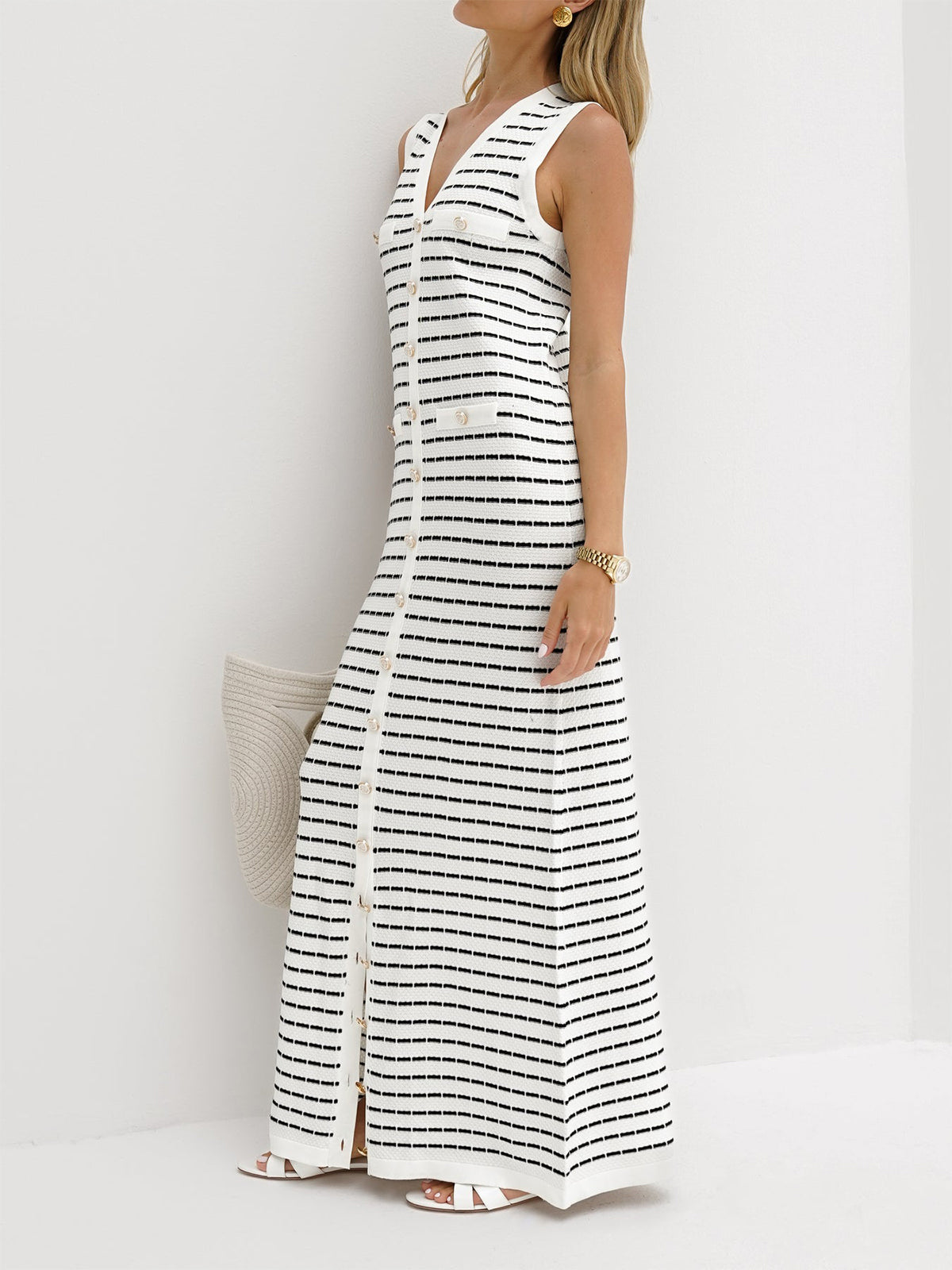 Golden Days Striped Long Sweater Dress