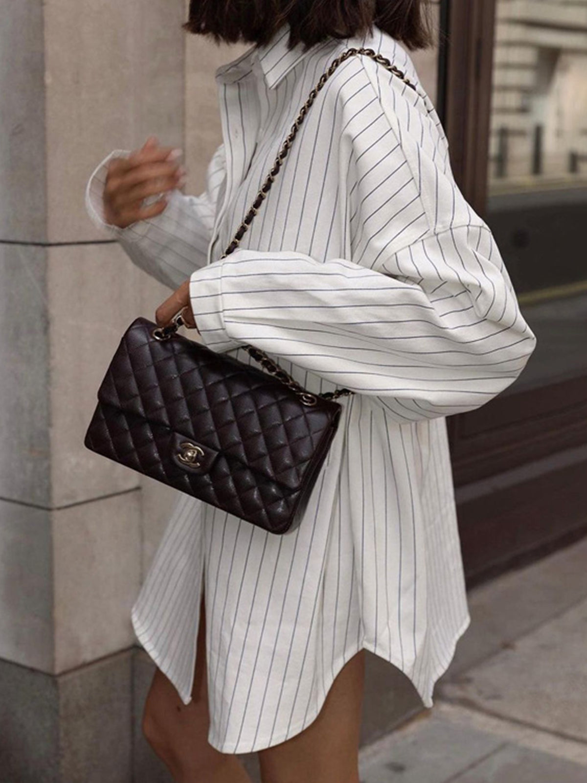 Weekend Oversized Striped Large-Pocket Shirt