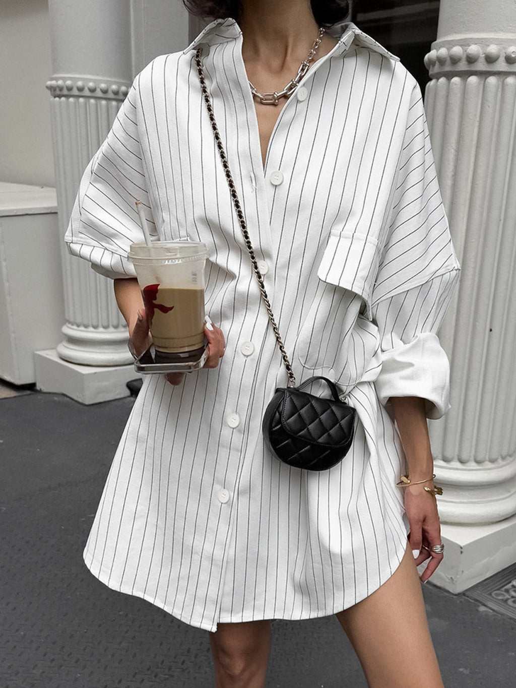 Weekend Oversized Striped Large-Pocket Shirt