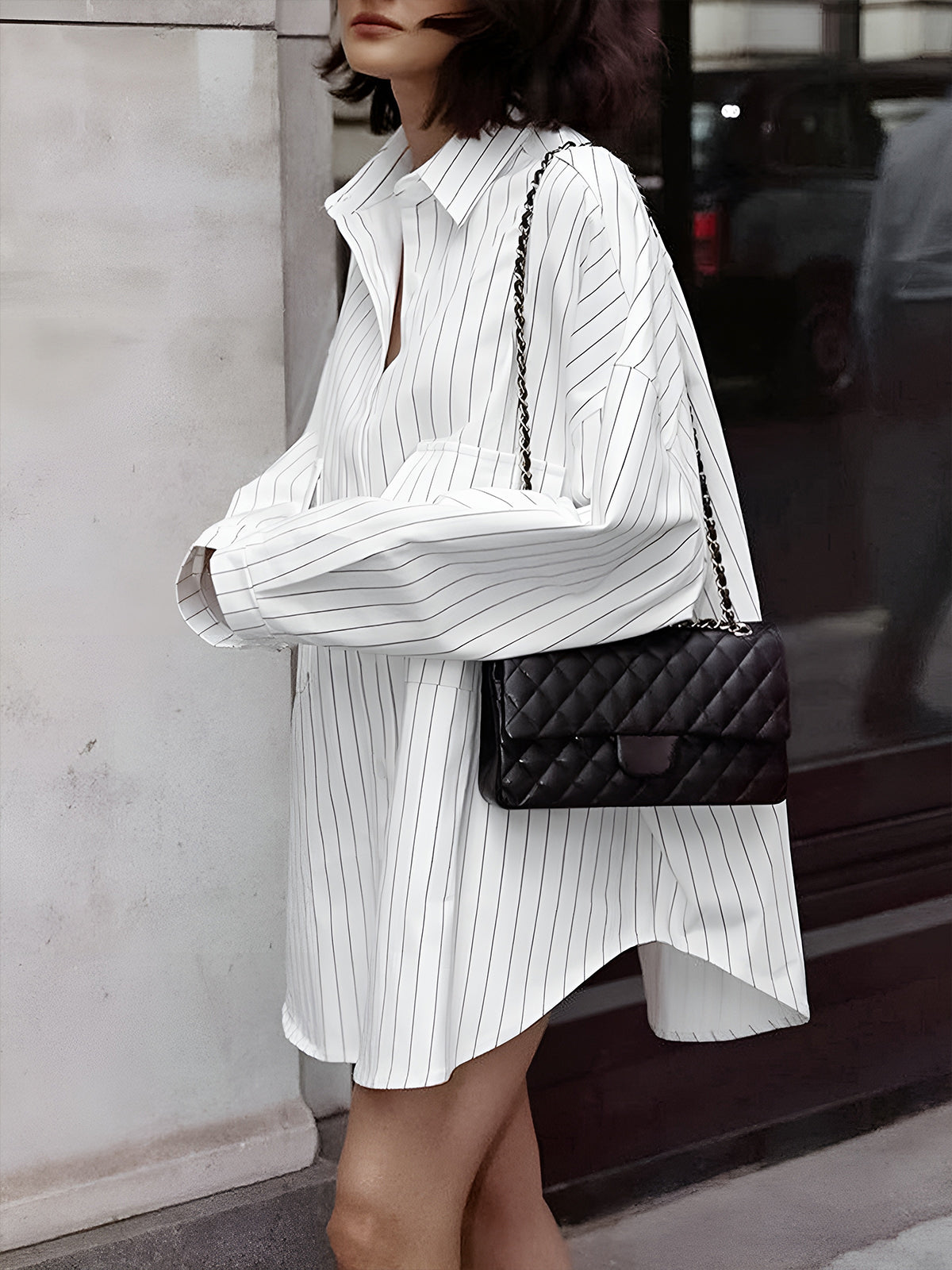 Weekend Oversized Striped Large-Pocket Shirt