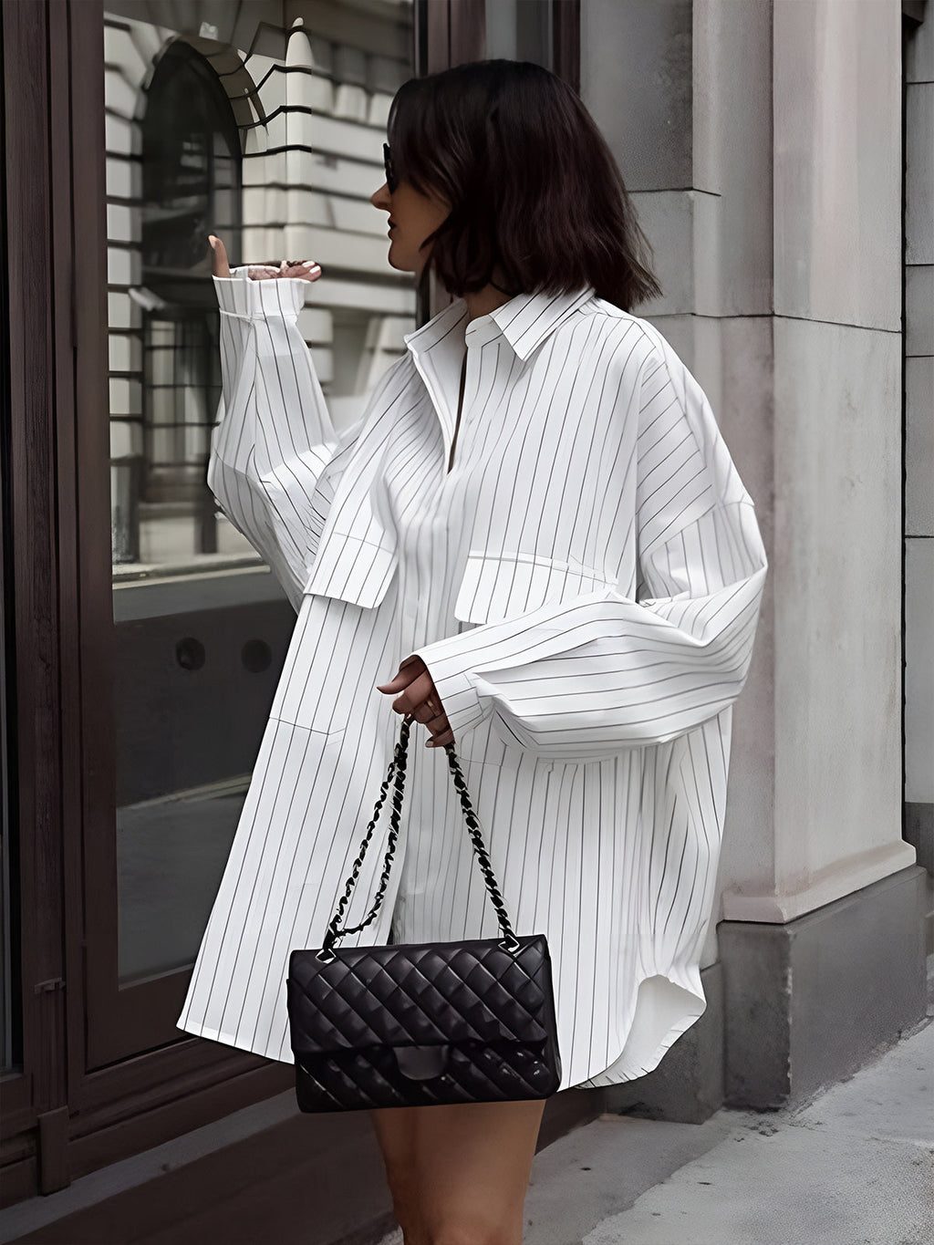 Weekend Oversized Striped Large-Pocket Shirt