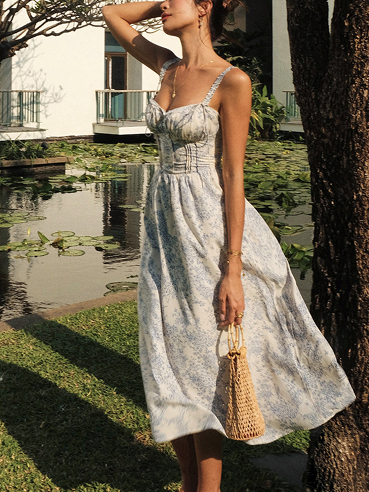 Sapphire Wave Floral Midi Dress