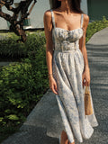 Sapphire Wave Floral Midi Dress