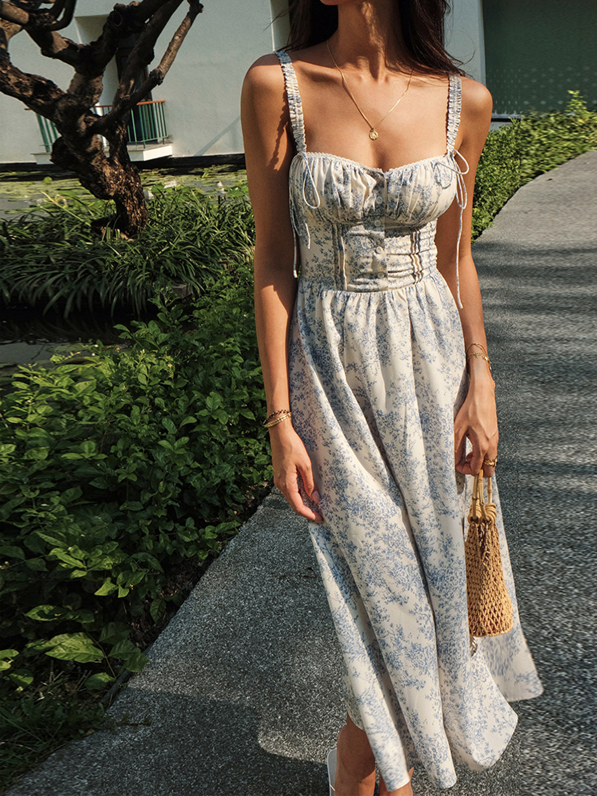 Sapphire Wave Floral Midi Dress