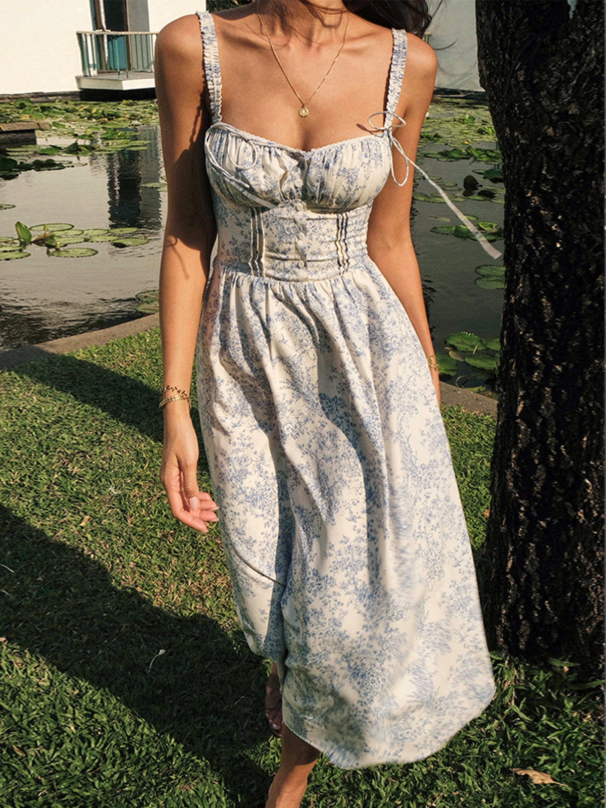 Sapphire Wave Floral Midi Dress