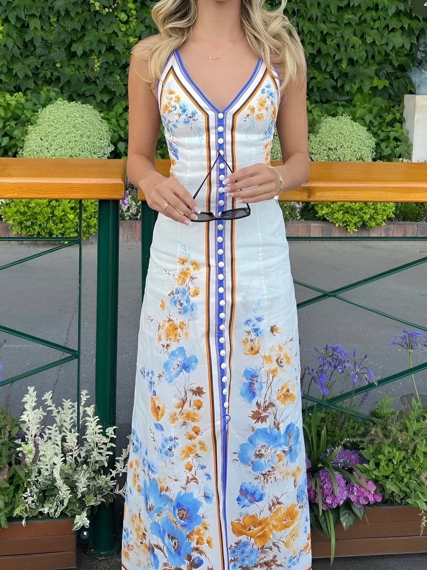 Bloom & Flow Floral Printed Halter Long Dress