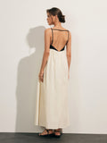 Pocket Detail Open Back Contrast Long Dress