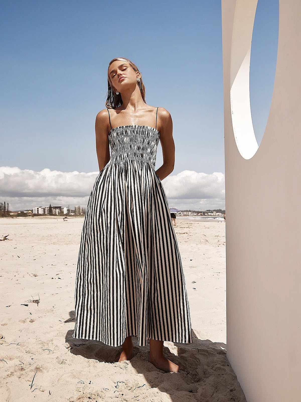 Her Wish Sleeveless Pinstripe Long Dress