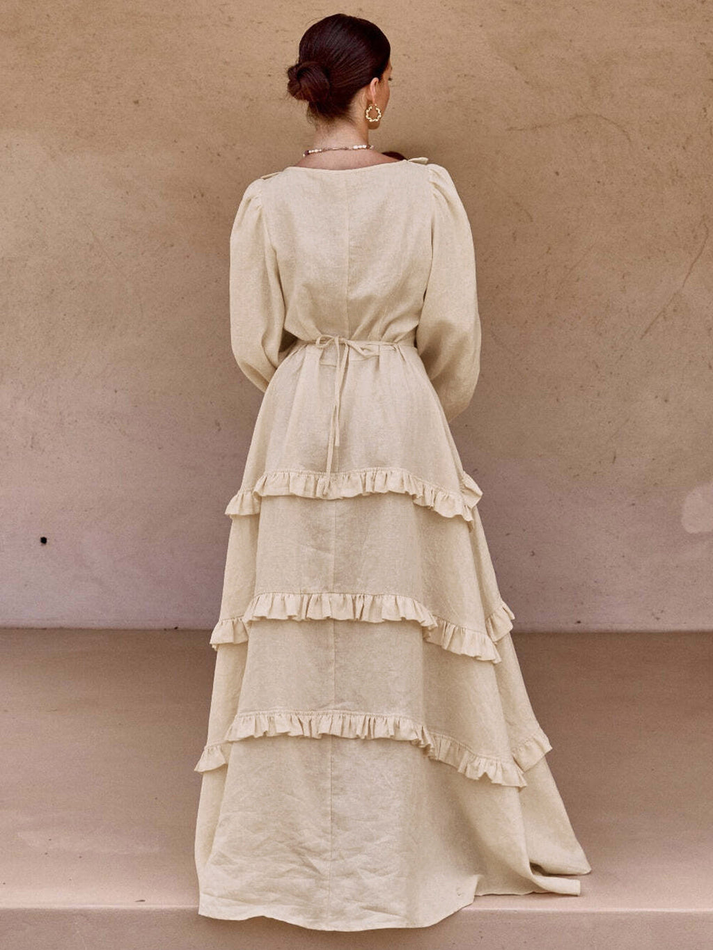 Ruby Ruffle Semi-Sheer Long Dress