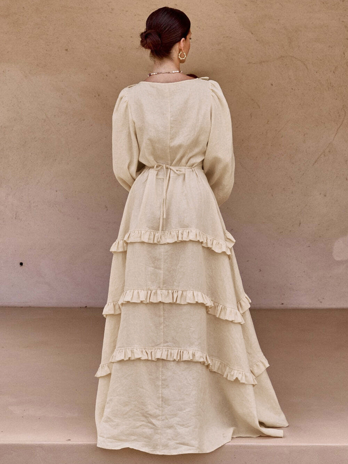 Ruby Ruffle Semi-Sheer Long Dress