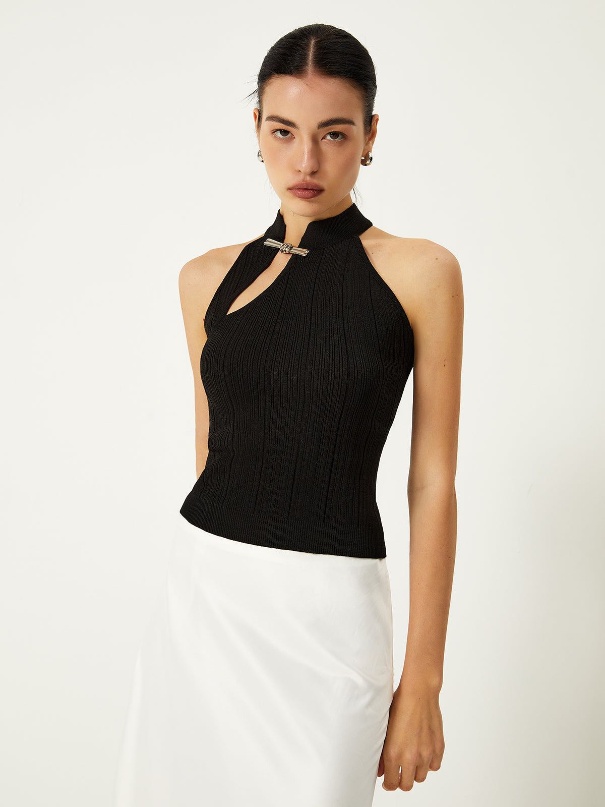 Draped Side Button Sweater Vest