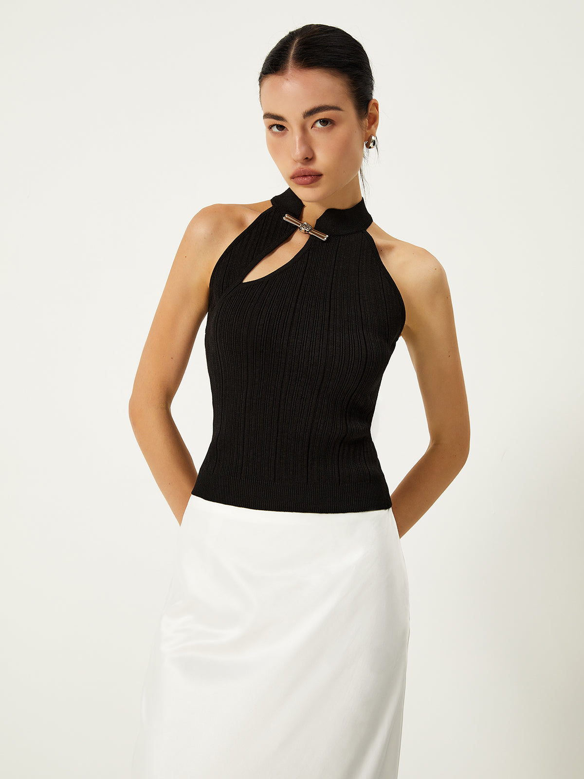 Draped Side Button Sweater Vest
