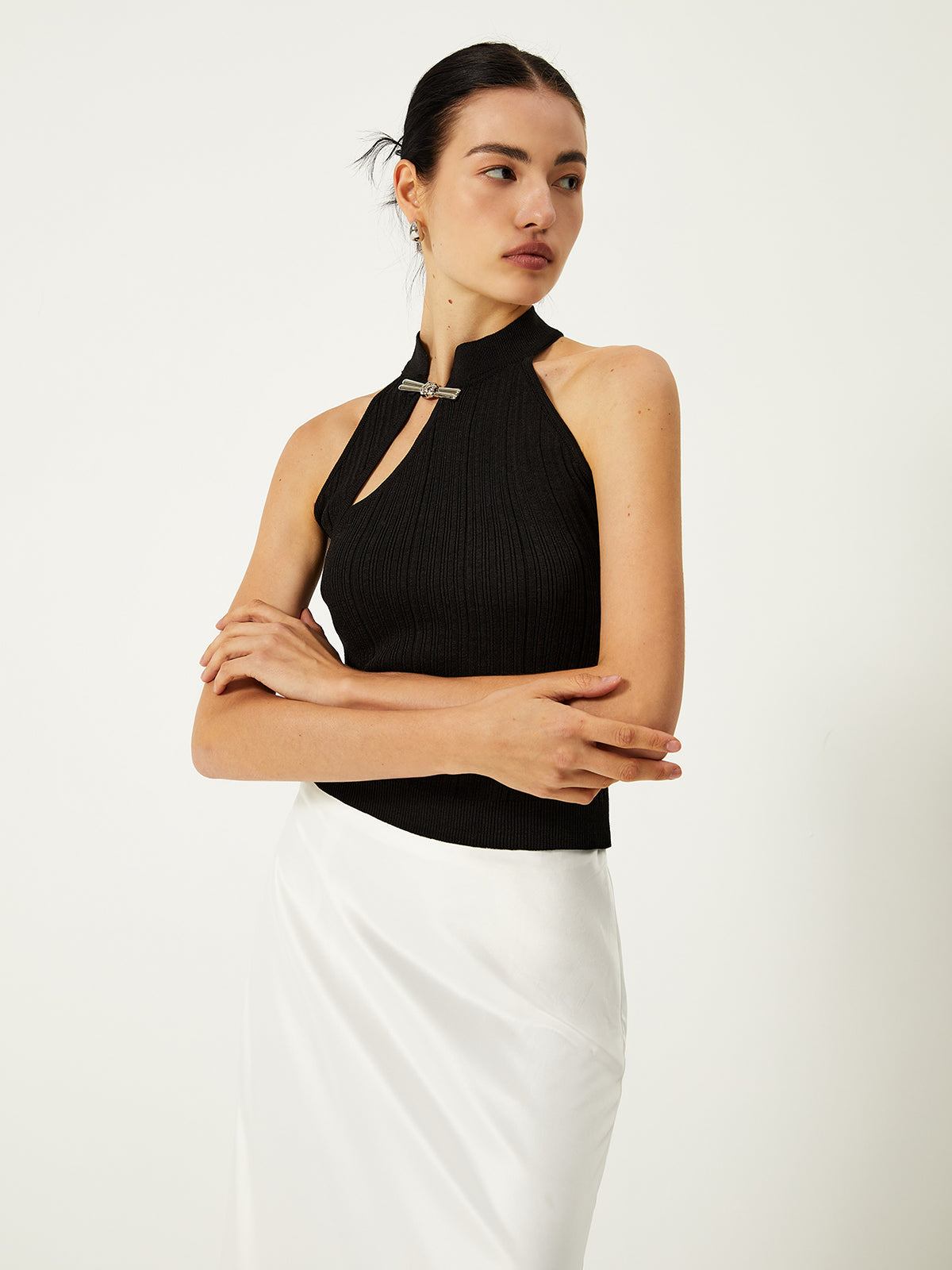 Draped Side Button Sweater Vest