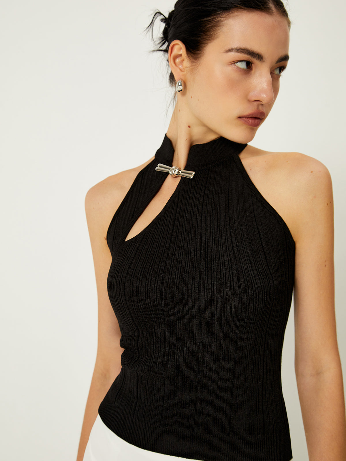 Draped Side Button Sweater Vest