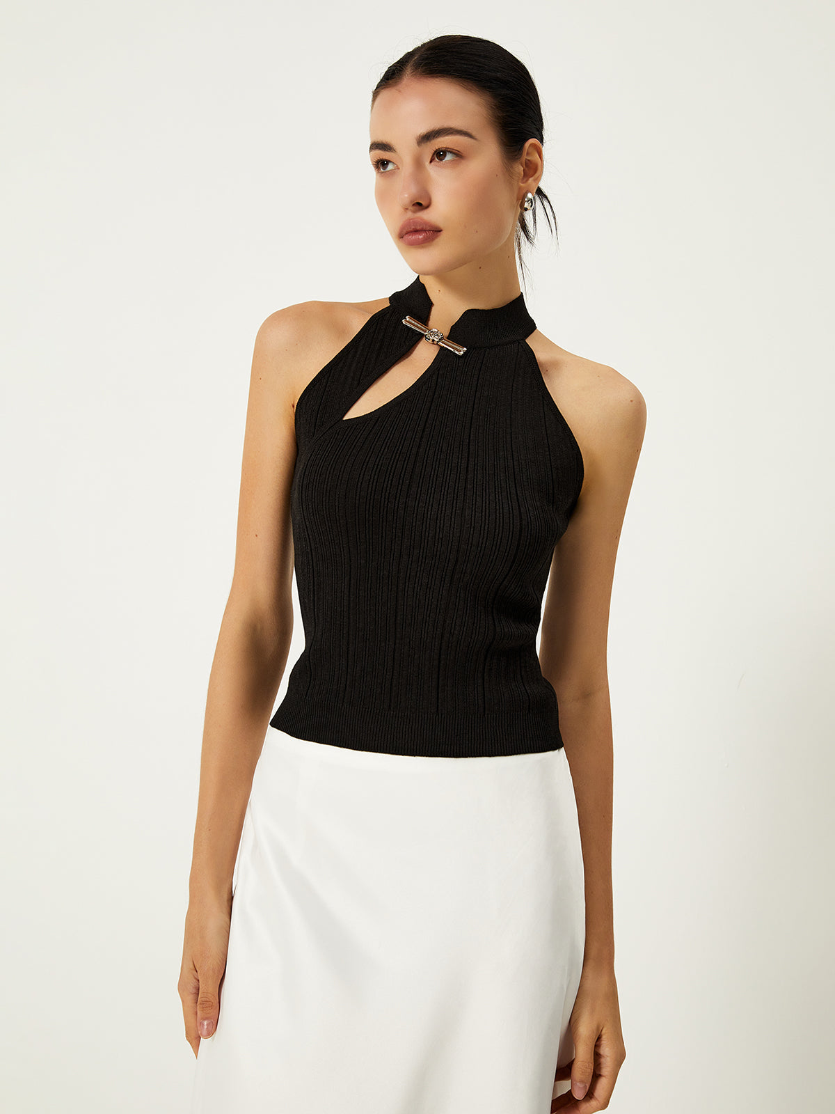 Draped Side Button Sweater Vest