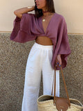 Morning Bloom Long Sleeve Cropped Blouse