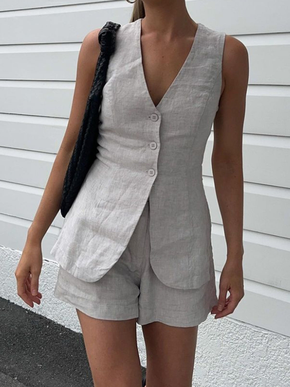 Sierra Slim Drawstring Split Casual Shorts Set