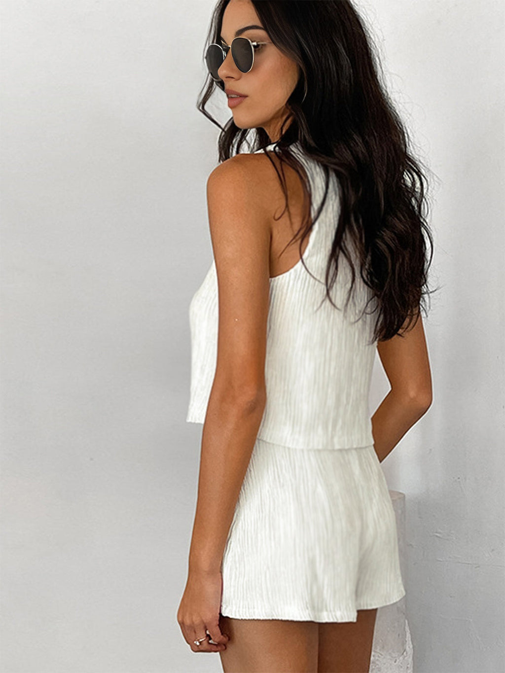 Knotted Tie Front Vest & Shorts Set