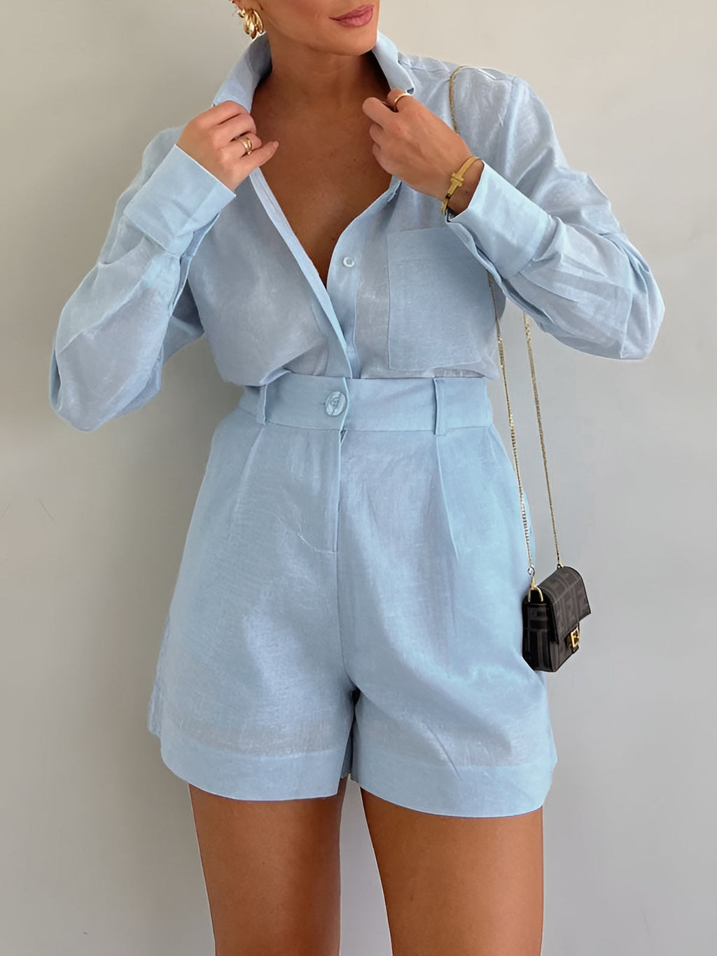 Breathe Easy Long Sleeve Loose Shorts Set