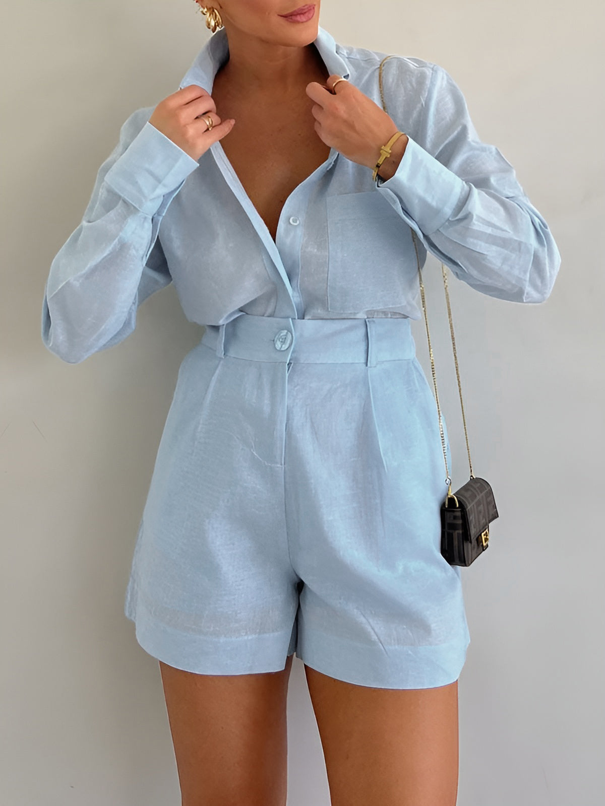 Breathe Easy Long Sleeve Loose Shorts Set